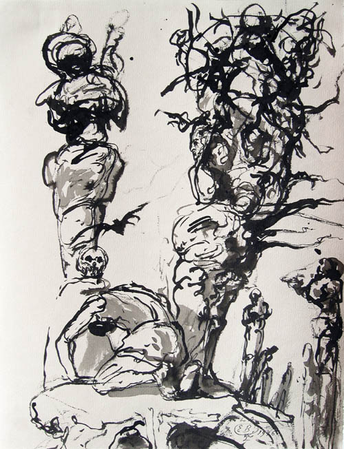 Eugene Berman - La tentation de St. Antoine (The Temptation of St. Anthony) - 1946 ink on paper